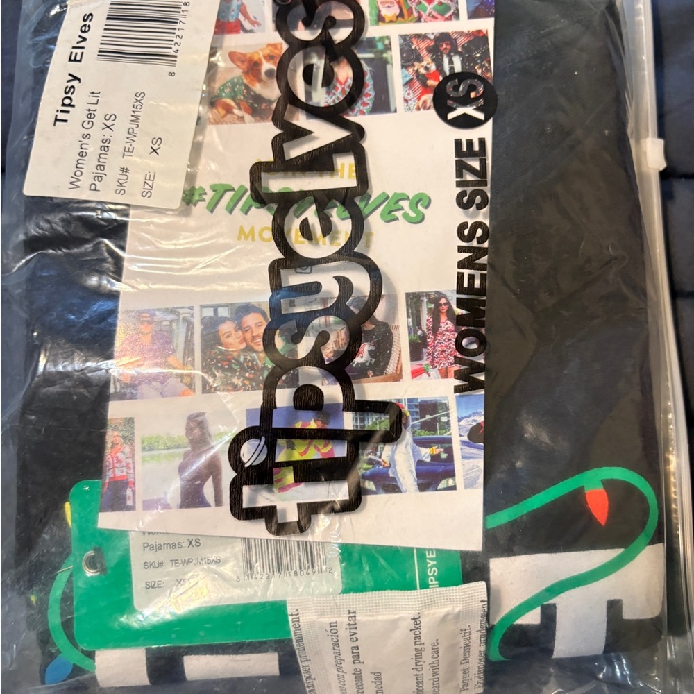 Tipsy Elves Black Pajama Set with Green Trim and Red Accent
